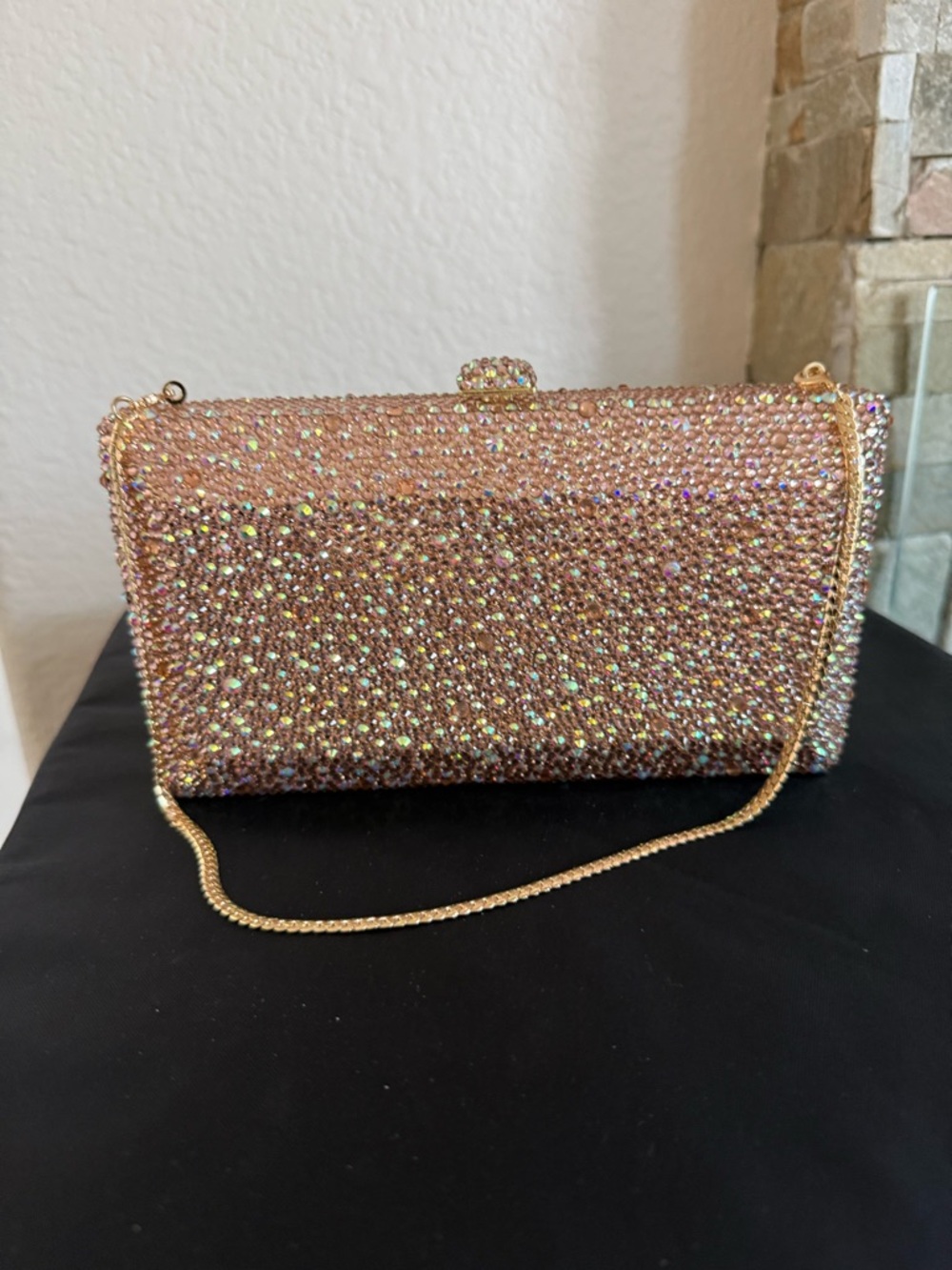 ACCEPTING OFFERS!! Sparkling Pink Crystal Evening Clutch w/ Gold Chain - New!